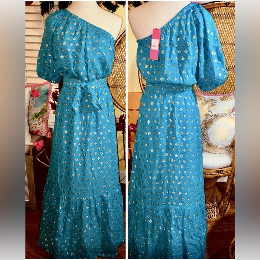 Lilly Pulitzer NWT Zelalynn One-Shoulder Maxi Dress Blue Rhapsody PP Size 4 - Picture 6 of 9